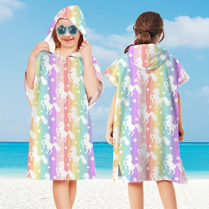 Hooded Kids Beach Towels Toddler Bath Towel Girls Boys Swim Cover-ups  Soft Microfiber Poncho