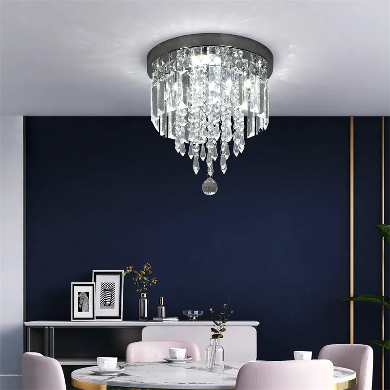 Indoor Crystal Ceiling Lamp Flush Mount Modern Led Chandelier Stainless Steel