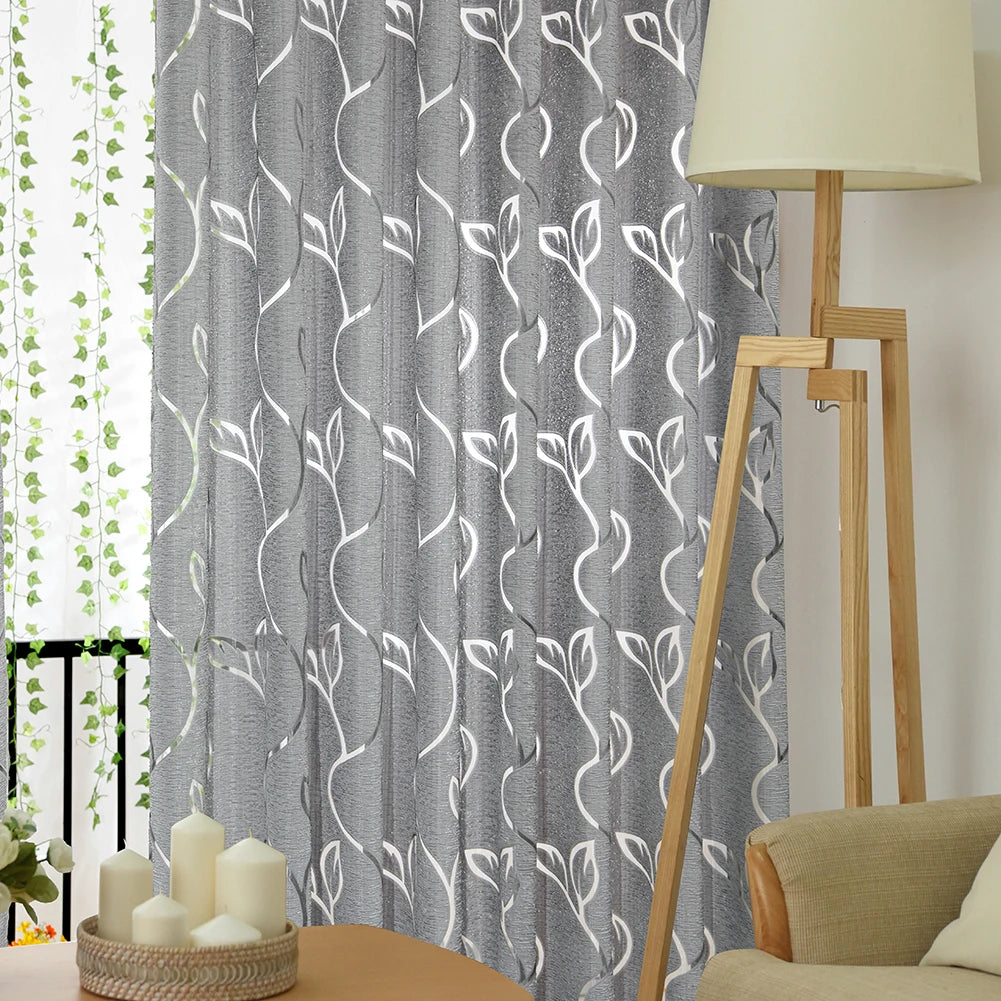 Vine Leaves Tulle Drape Panel Sheer Valances Semi Blackout Curtain Tulle Sheer Curtains