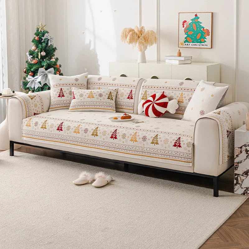 Christmas Tree Chenille Sofa Cushion Four-Season Anti-Slip Luxury Style Sofa Seat Covers