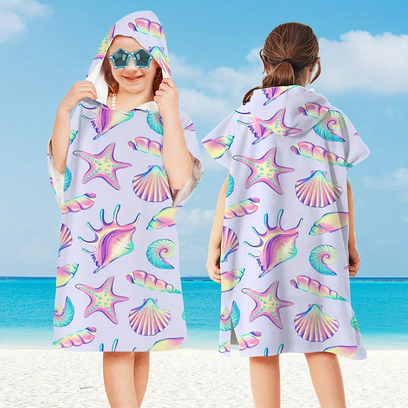 Hooded Kids Beach Towels Toddler Bath Towel Girls Boys Swim Cover-ups  Soft Microfiber Poncho