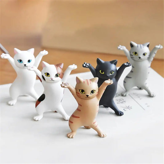 5PCS Raising Hands Dancing Cat Model Cat Ornaments Cat Figures Toys for Children