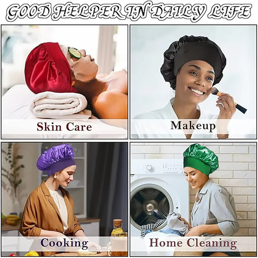 4-Piece Set Of Shower Caps-Satin Bonnet Silk Bonnet  For Sleeping With Tie Band  For Women Men