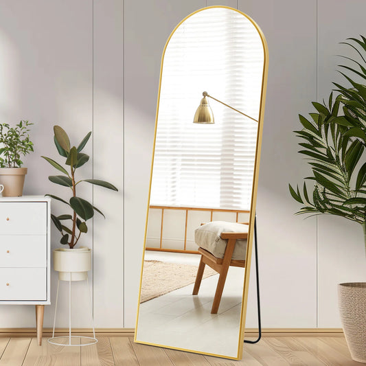 Full Length Arched Right Angle Mirror with Stand Sturdy Aluminum Alloy Frame 59 "x 16"