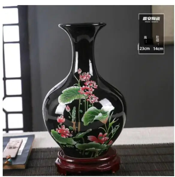 Jingdezhen-Black Porcelain Flower Vase, Crystal Glaze, Handmade,  Chinese Style