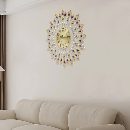 Decorative Wall Clock with Peacock Feather Design, Quartz Movement, Quiet