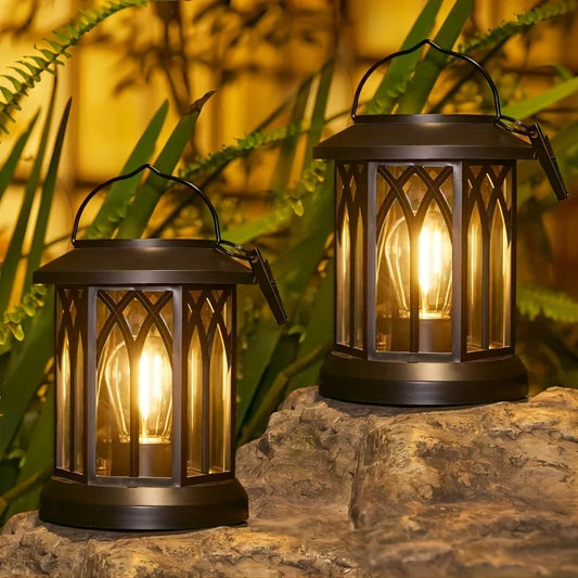 2 Pack Upgraded Bright Solar Lantern Lights Outdoor  (Warm Light)