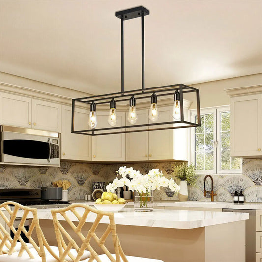 Industrial 5-Bulb Ceiling Lamp  Kitchen Island Chandelier Pendant Lights for Living Room