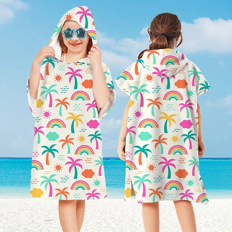 Hooded Kids Beach Towels Toddler Bath Towel Girls Boys Swim Cover-ups  Soft Microfiber Poncho