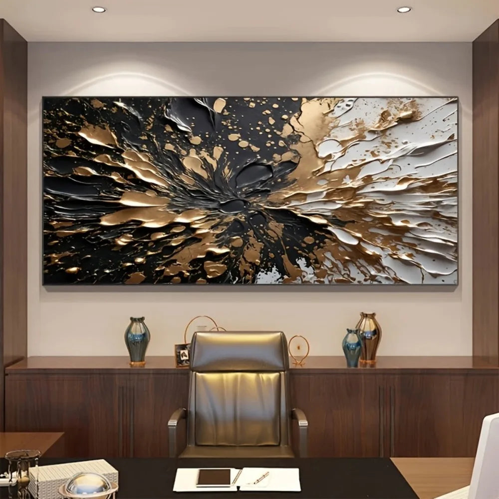 Modern abstract black gold ink splash texture wall mural pine solid wood frame