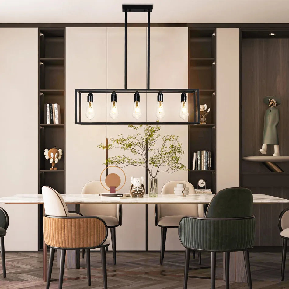 Industrial 5-Bulb Ceiling Lamp  Kitchen Island Chandelier Pendant Lights for Living Room