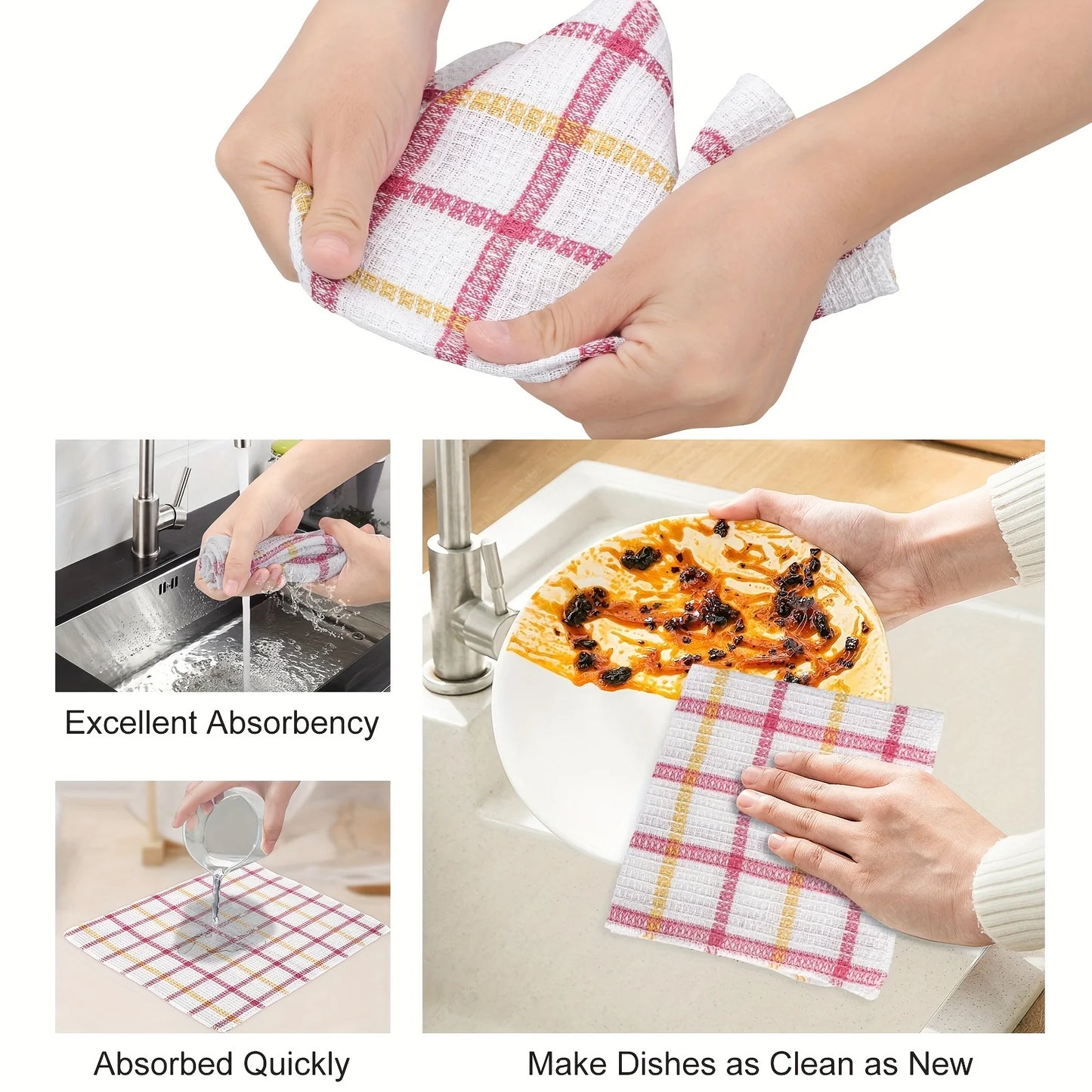 12pcs Kitchen Dish Cloths, Soft Absorbent Dishwashing Towel, , Reusable & Durable, 35cm/13in