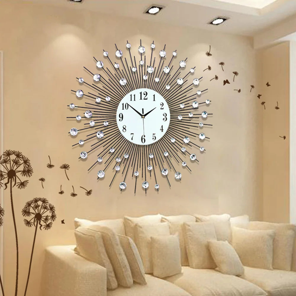 Wall Clock Luxury Wall Clock Diamond Studded Sparkling Bling High Quality Machine Core Metal Clock