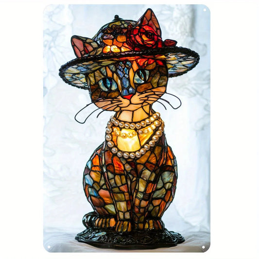 Retro Charm Cat Table Lamp & 2D Decorative Plaque Set  Iron Material