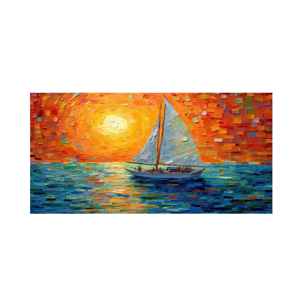 nautical colorful seascape canvas abstract sailboat oil painting for living room