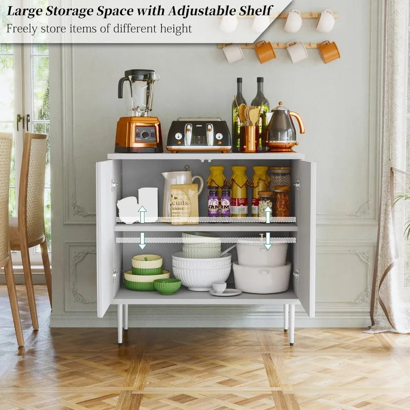 Accent Cabinet with 2 Doors,  Buffet Cabinet with 3D Flower Pattern & Adjustable Shelves, Wood  Credenza