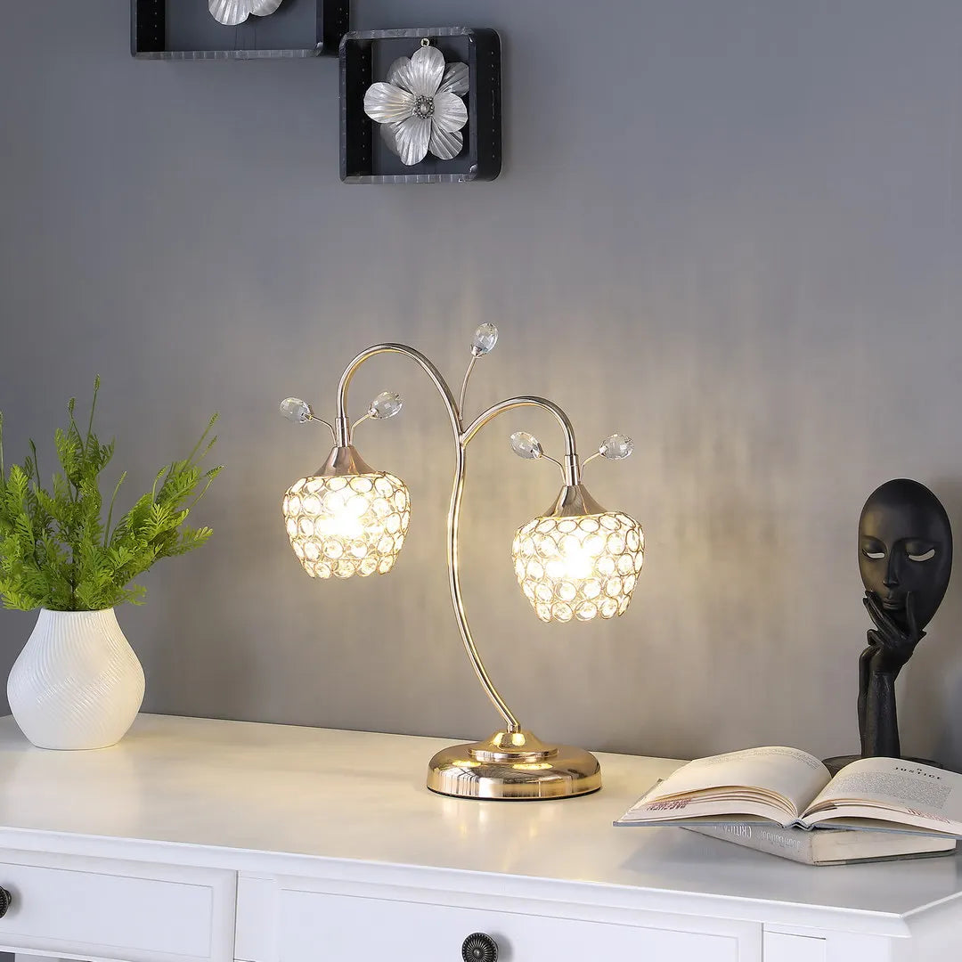 Rose Gold 2-Flower Clock Glass  Modern Simple Desk Lamp Iron Art