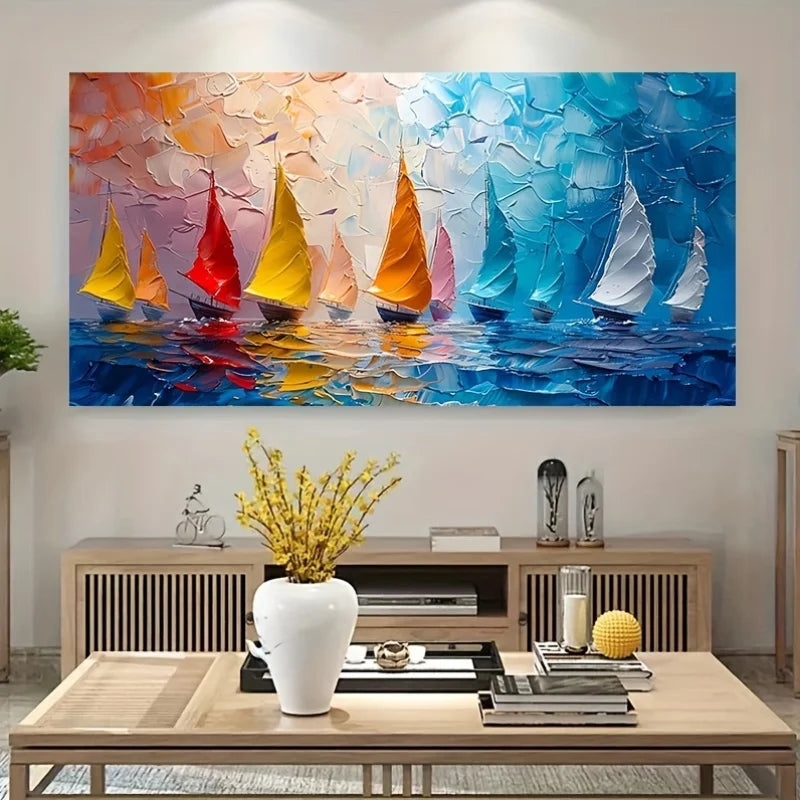 nautical colorful seascape canvas abstract sailboat oil painting for living room