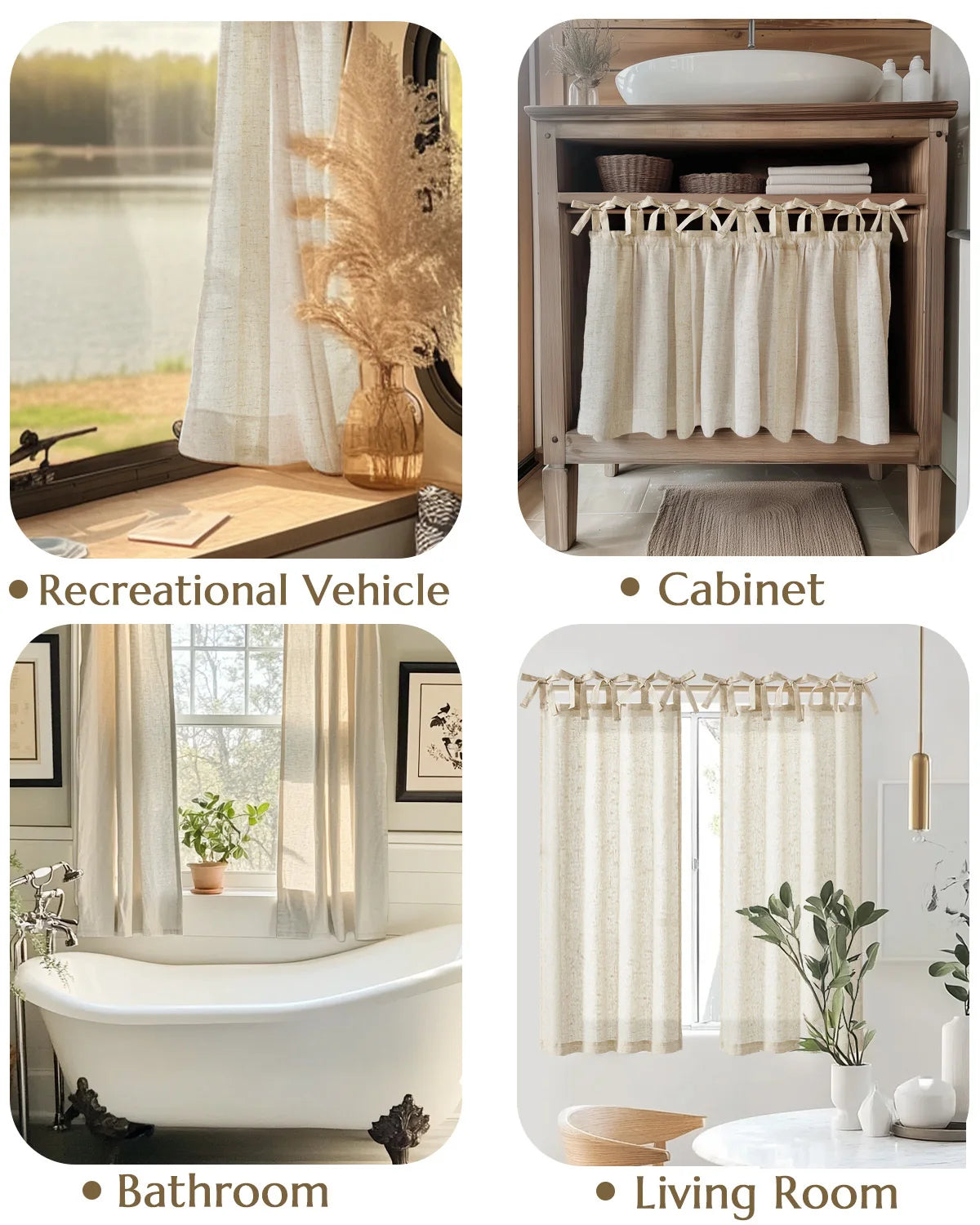 Tie Top Linen Small Window Curtains Light Filtering Privacy Half Window Drapes Living Room Bathroom Kitchen Cafe