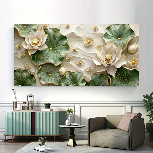 Modern abstract lotus leaf canvas art, suitable for living room bedroom hallway, 1.5 inch thick pine solid wood frame