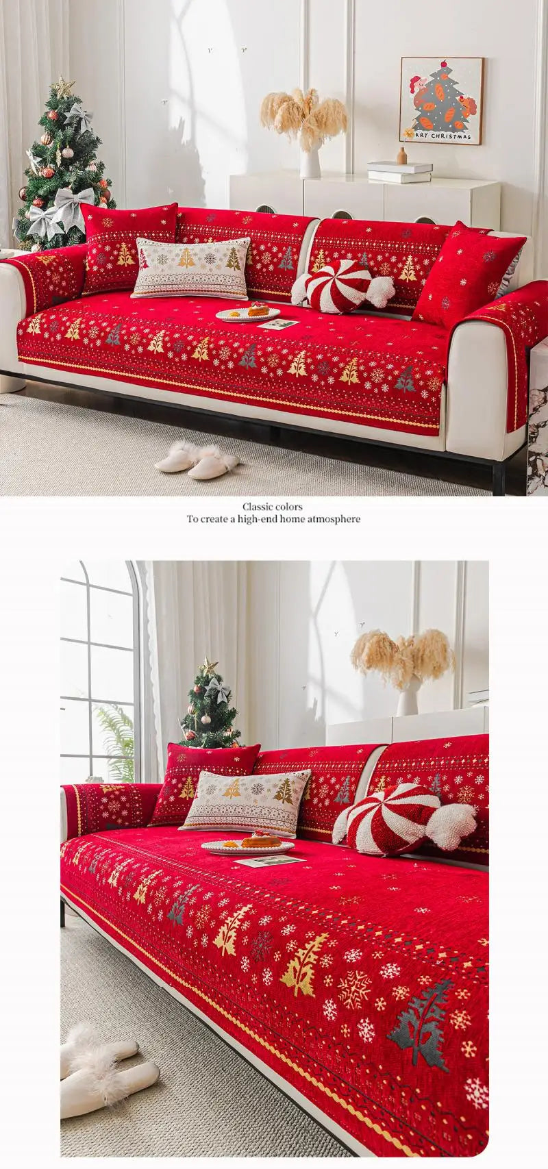 Christmas Tree Chenille Sofa Cushion Four-Season Anti-Slip Luxury Style Sofa Seat Covers