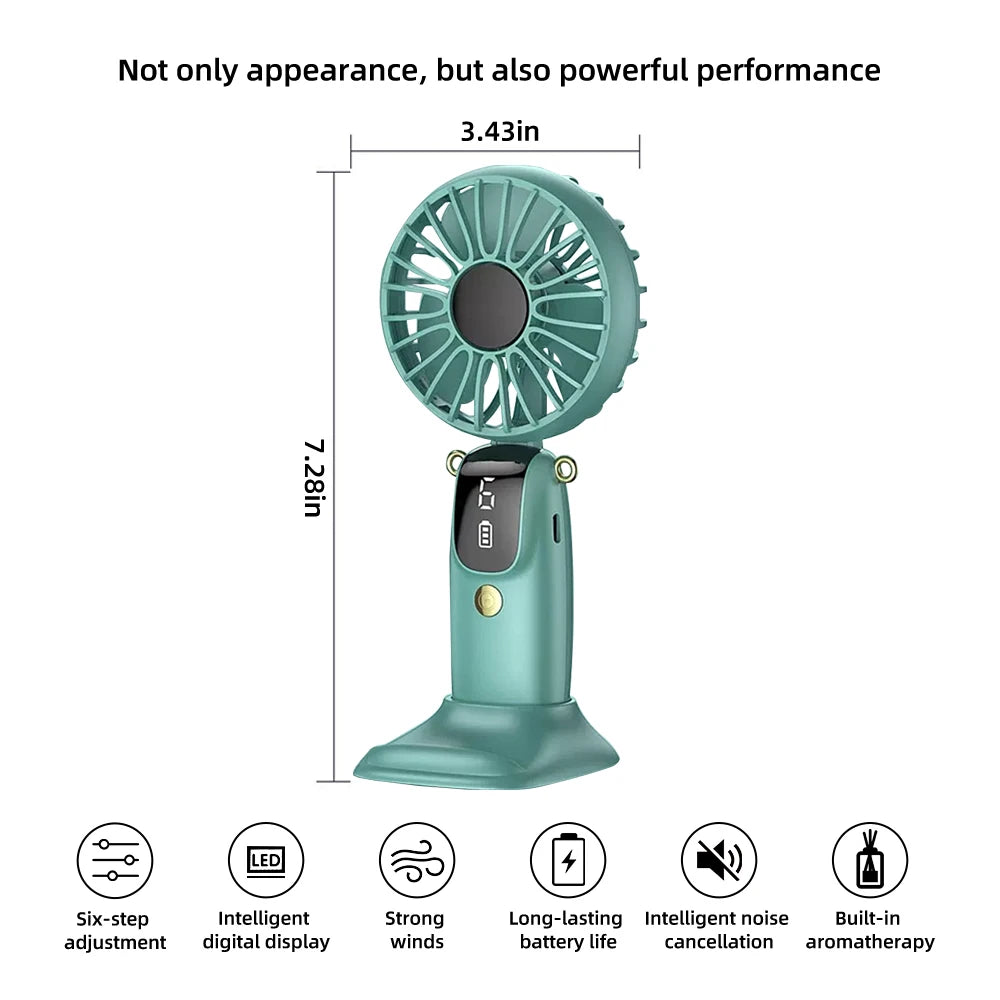 2025 Upgraded USB Rechargeable Mini Fan  Hands-Free Desk, Handheld, or Neck Use with Phone Holder