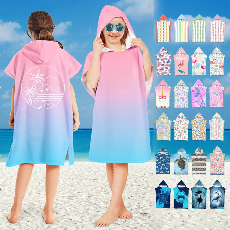 Hooded Kids Beach Towels Toddler Bath Towel Girls Boys Swim Cover-ups  Soft Microfiber Poncho