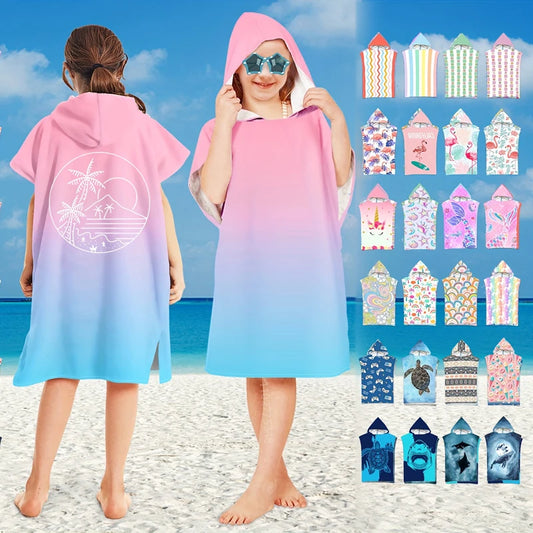 Hooded Kids Beach Towels Toddler Bath Towel Girls Boys Swim Cover-ups  Soft Microfiber Poncho