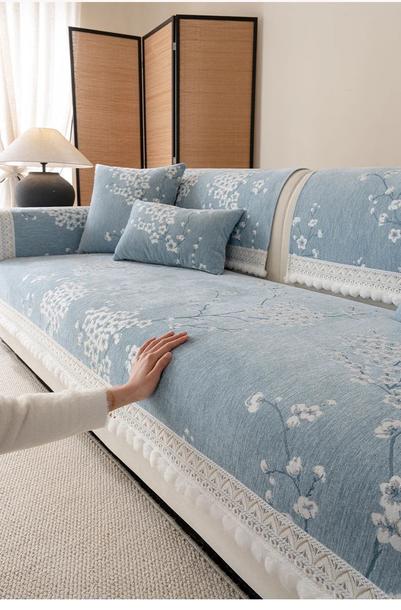 Chenille Flowers Sofa Cover All Season Non-slip Couch Protector