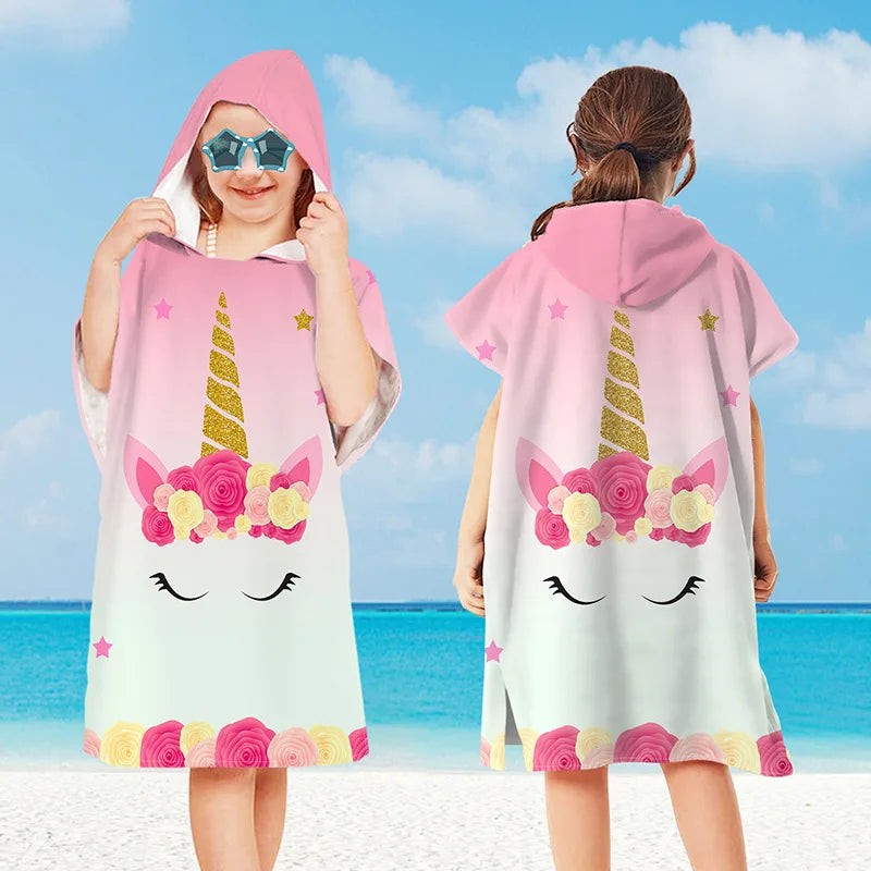 Hooded Kids Beach Towels Toddler Bath Towel Girls Boys Swim Cover-ups  Soft Microfiber Poncho
