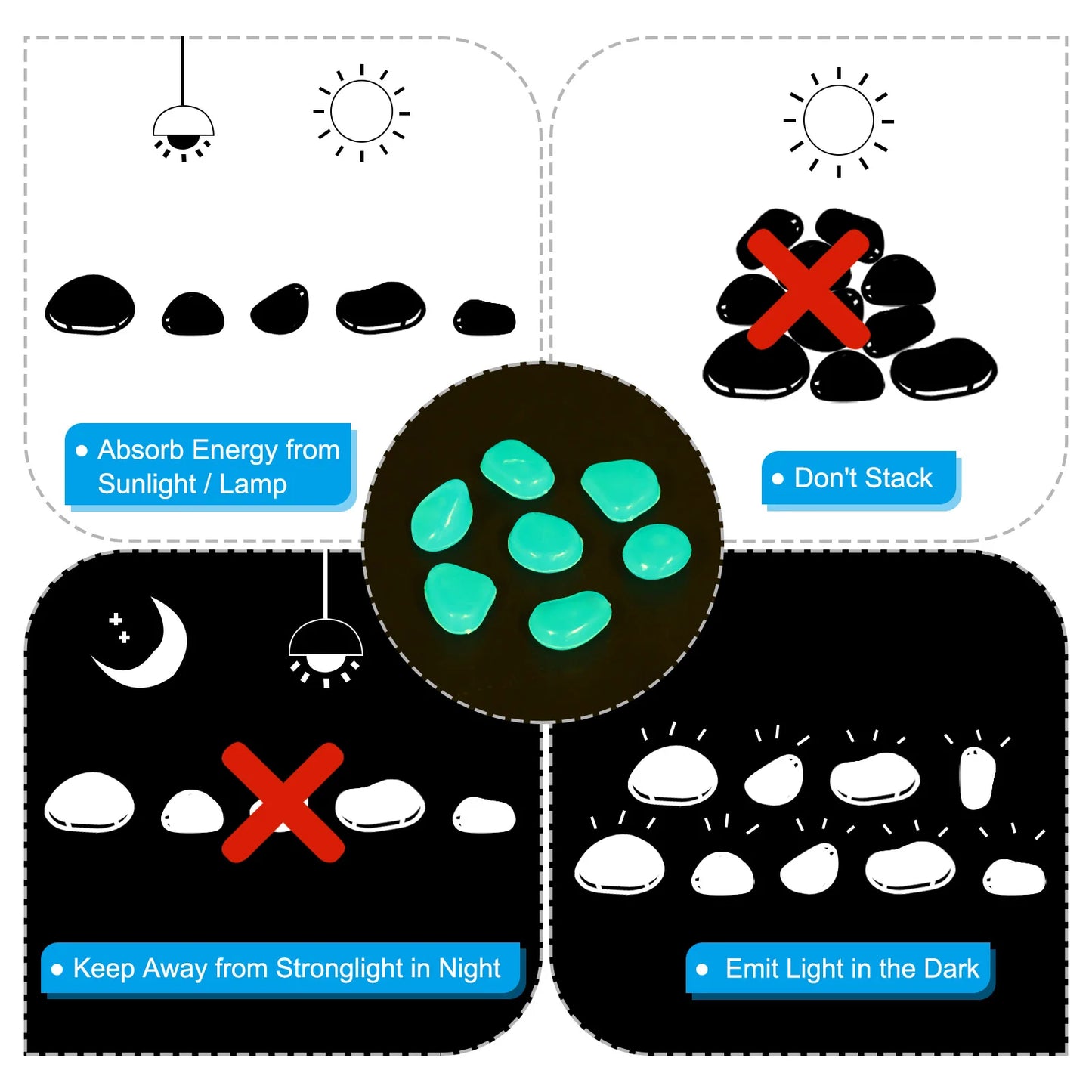 500pcs Glow Rocks 8-11mm Glow Pebbles Decoration in the Dark Luminous Stones Decor DIY Decorative