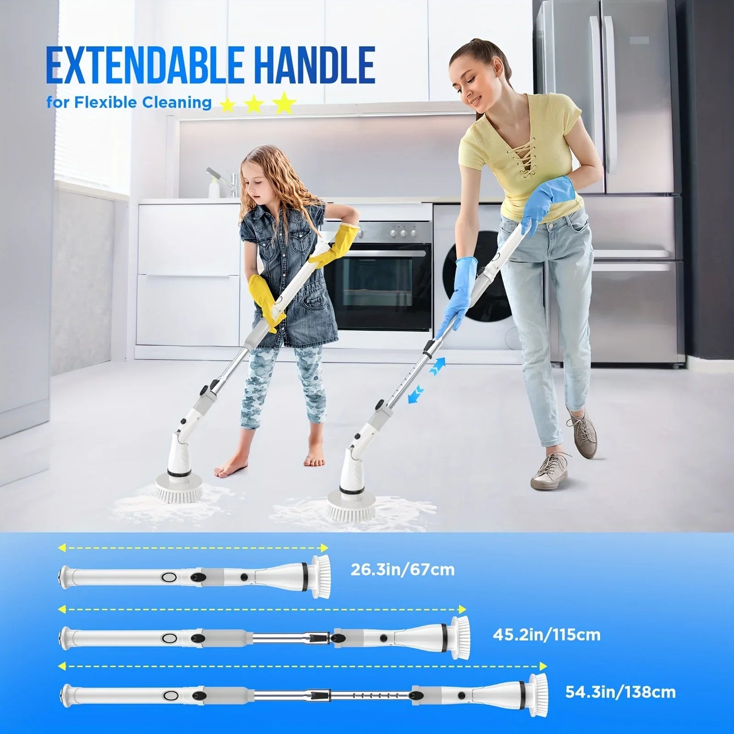 Electric Spin Scrubber - Cordless Cleaning Brush with 4 Heads and Extended Handle