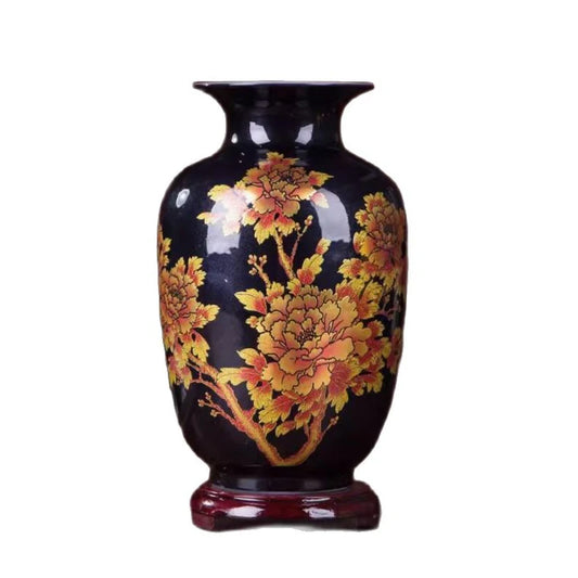 Jingdezhen-Black Porcelain Flower Vase, Crystal Glaze, Handmade,  Chinese Style