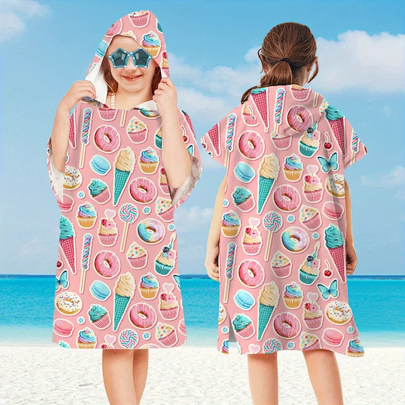 Hooded Kids Beach Towels Toddler Bath Towel Girls Boys Swim Cover-ups  Soft Microfiber Poncho