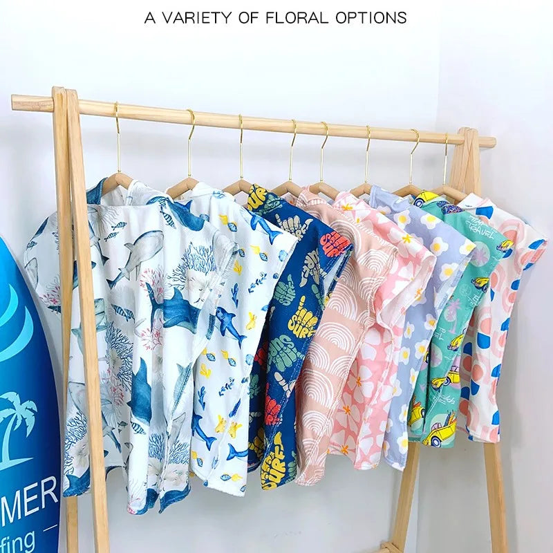 Hooded Kids Beach Towels Toddler Bath Towel Girls Boys Swim Cover-ups  Soft Microfiber Poncho