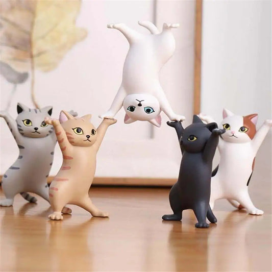 5PCS Raising Hands Dancing Cat Model Cat Ornaments Cat Figures Toys for Children