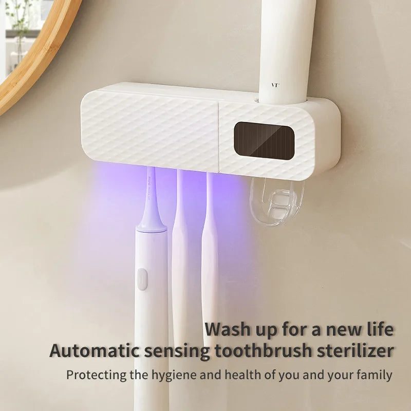 1 smart toothbrush rack wall mounted 3-slot toothbrush intelligent drying rack, toothpaste dispenser