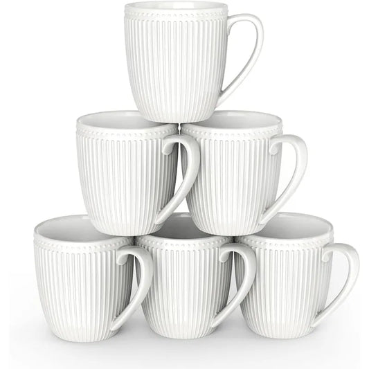 Set of 6, White , Porcelain, Easy to Grip Mug Sets
