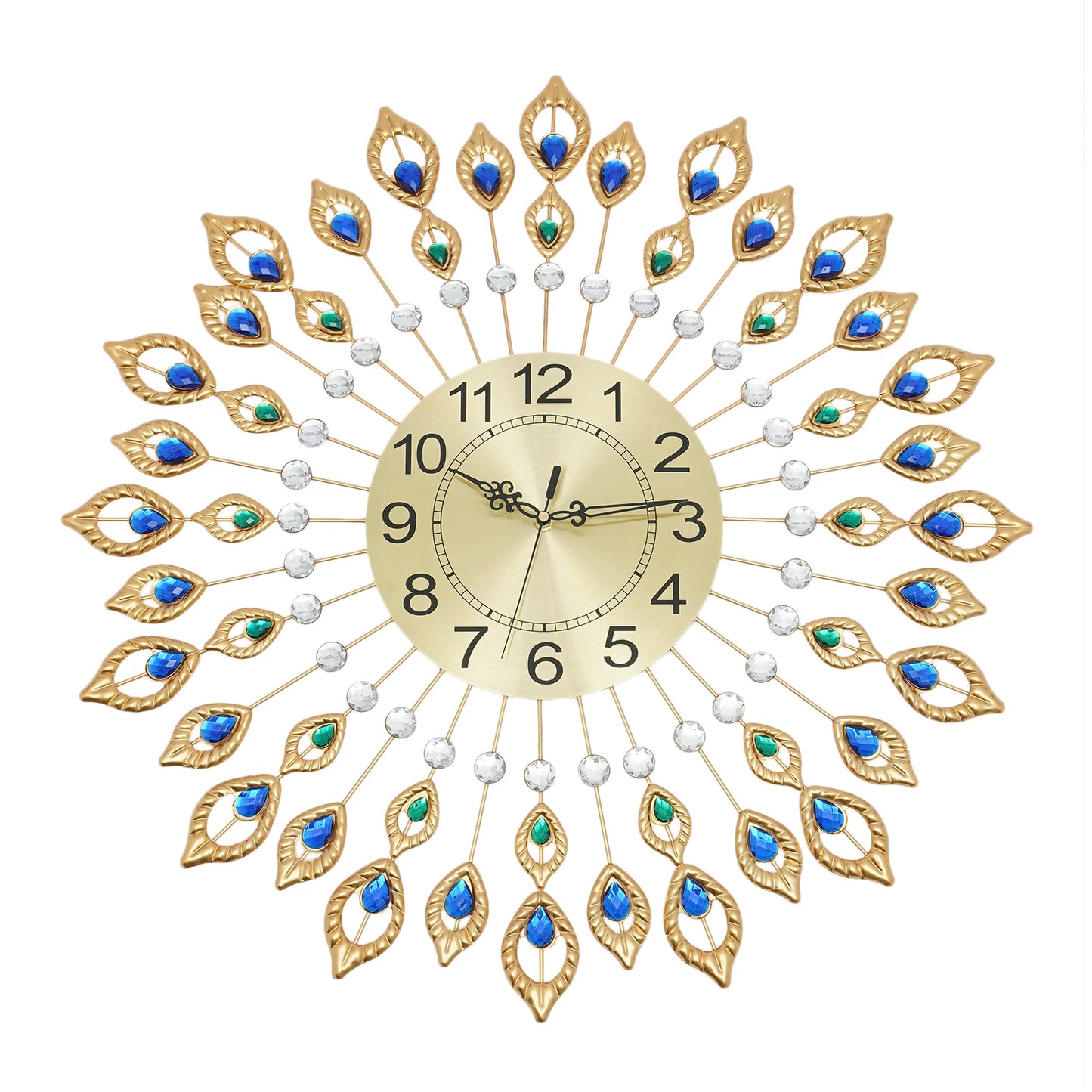 Decorative Wall Clock with Peacock Feather Design, Quartz Movement, Quiet
