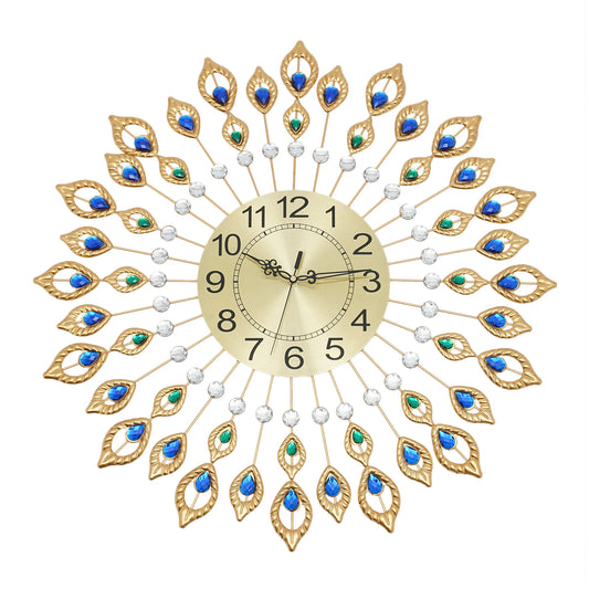 Decorative Wall Clock with Peacock Feather Design, Quartz Movement, Quiet