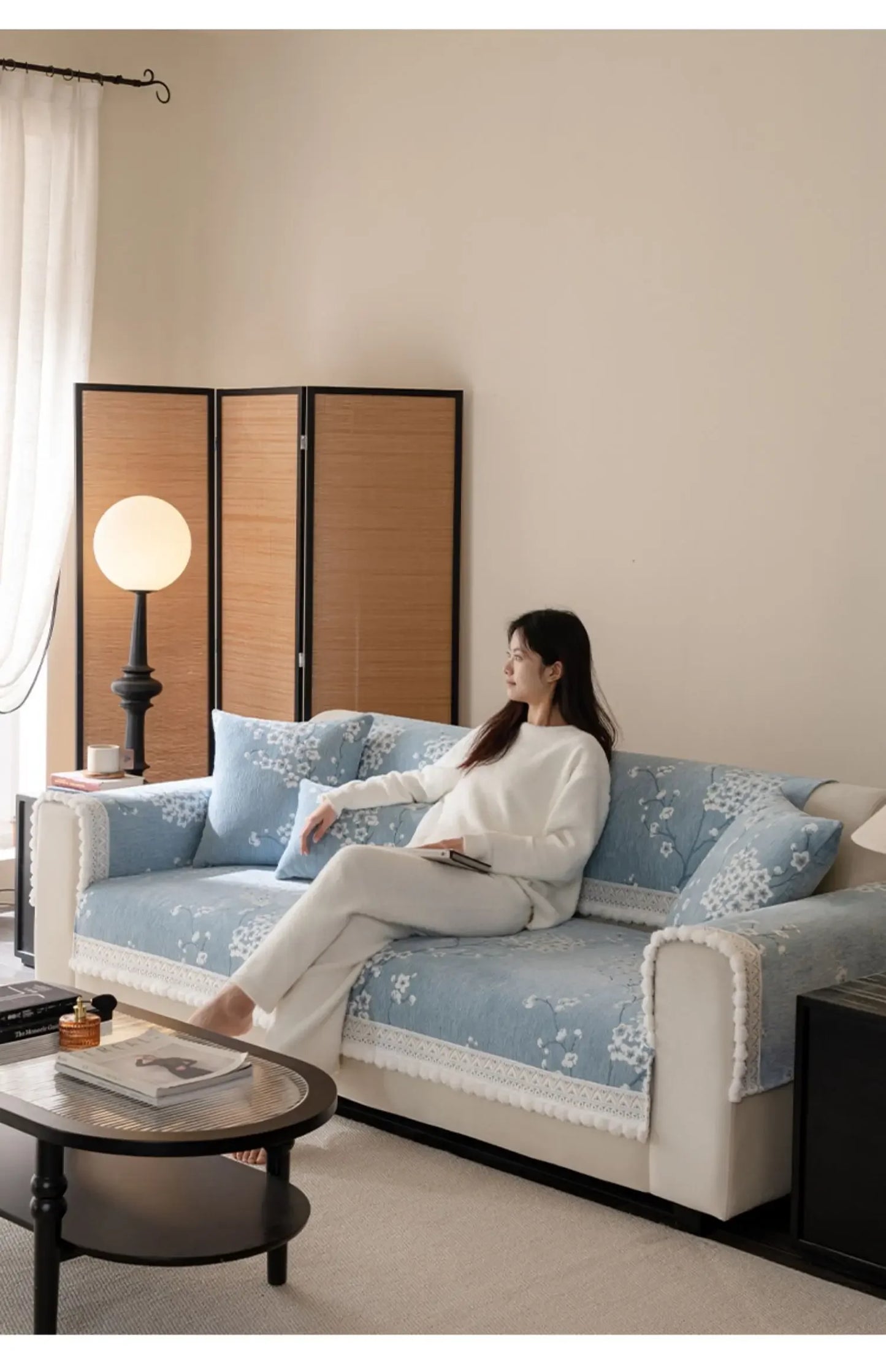 Chenille Flowers Sofa Cover All Season Non-slip Couch Protector