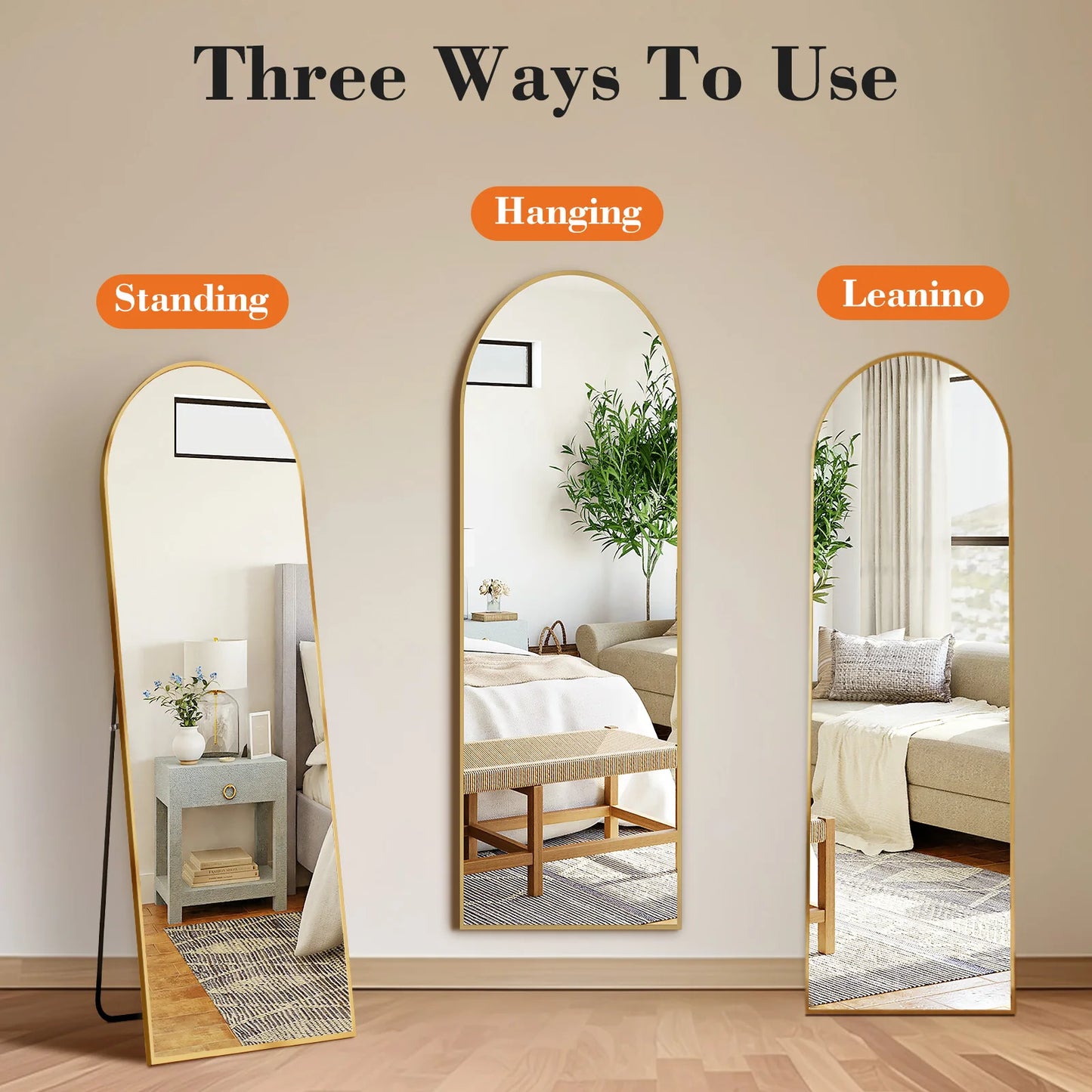 Full Length Arched Right Angle Mirror with Stand Sturdy Aluminum Alloy Frame 59 "x 16"