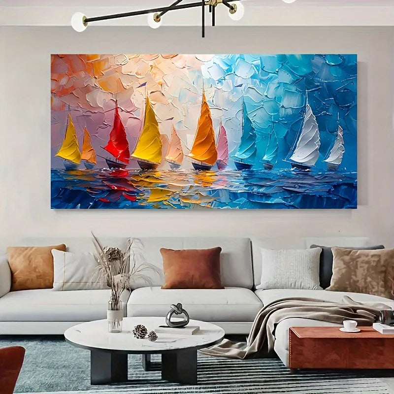 nautical colorful seascape canvas abstract sailboat oil painting for living room