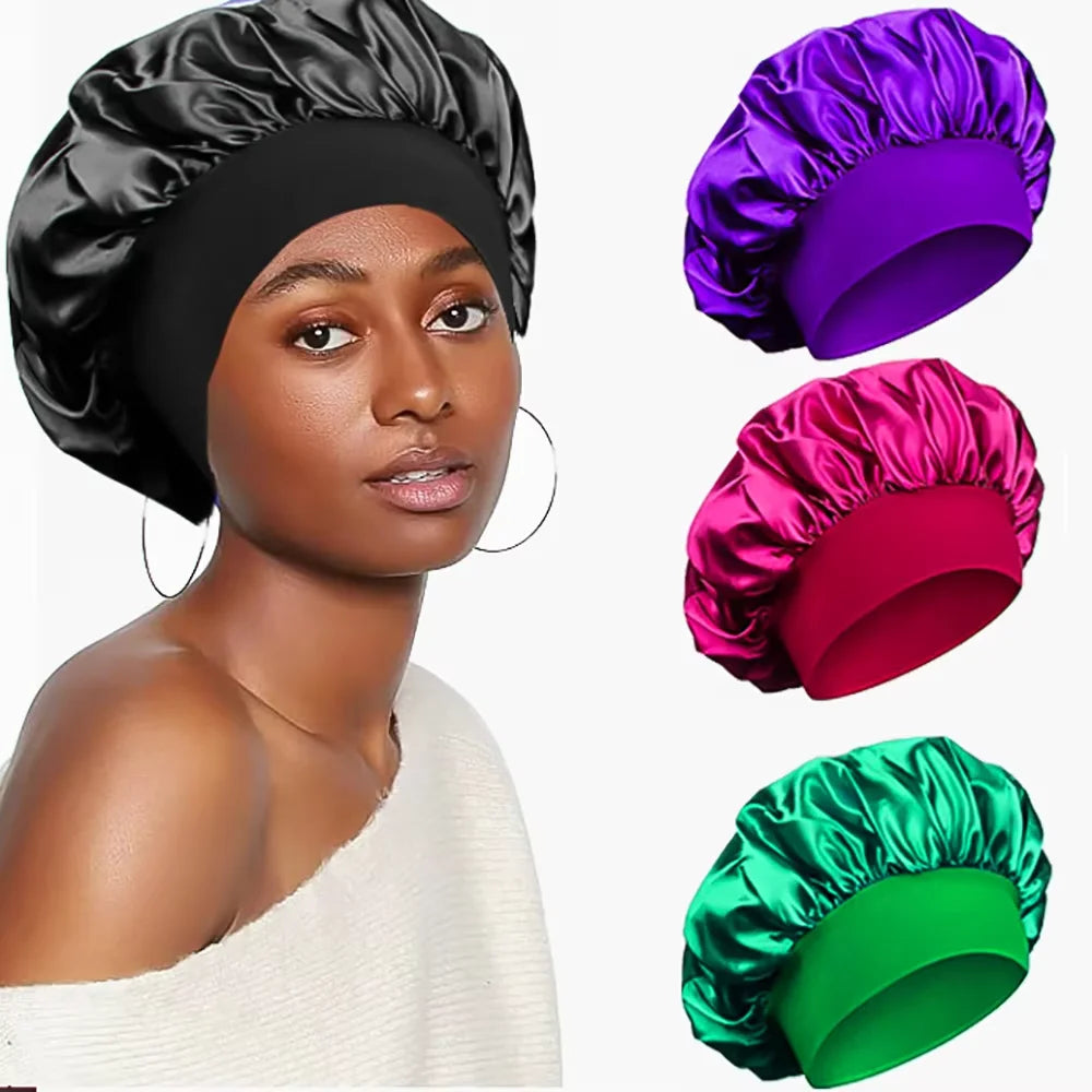 4-Piece Set Of Shower Caps-Satin Bonnet Silk Bonnet  For Sleeping With Tie Band  For Women Men