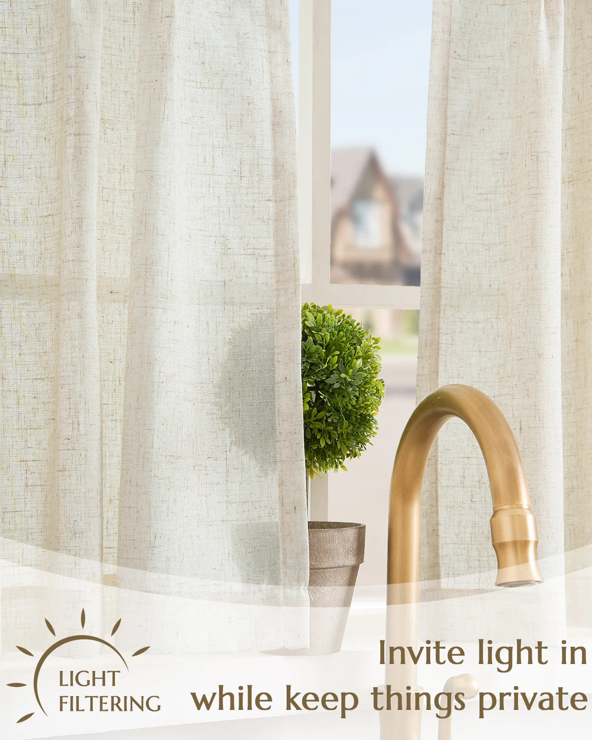 Tie Top Linen Small Window Curtains Light Filtering Privacy Half Window Drapes Living Room Bathroom Kitchen Cafe