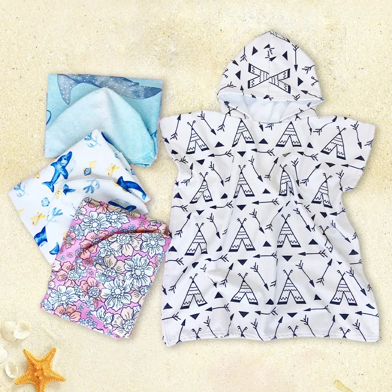 Hooded Kids Beach Towels Toddler Bath Towel Girls Boys Swim Cover-ups  Soft Microfiber Poncho