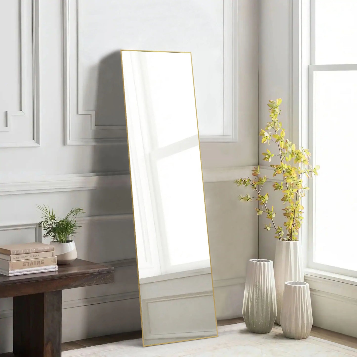 Full Length Arched Right Angle Mirror with Stand Sturdy Aluminum Alloy Frame 59 "x 16"