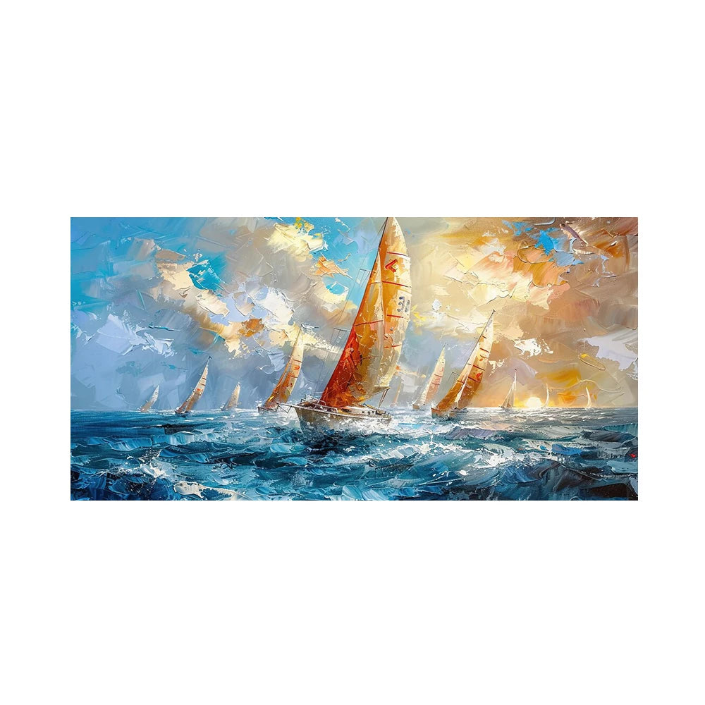 nautical colorful seascape canvas abstract sailboat oil painting for living room
