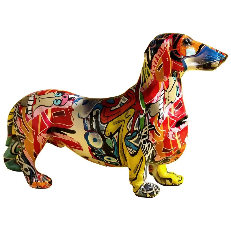 Home Modern Painted Colorful Dachshund Dog Decoration