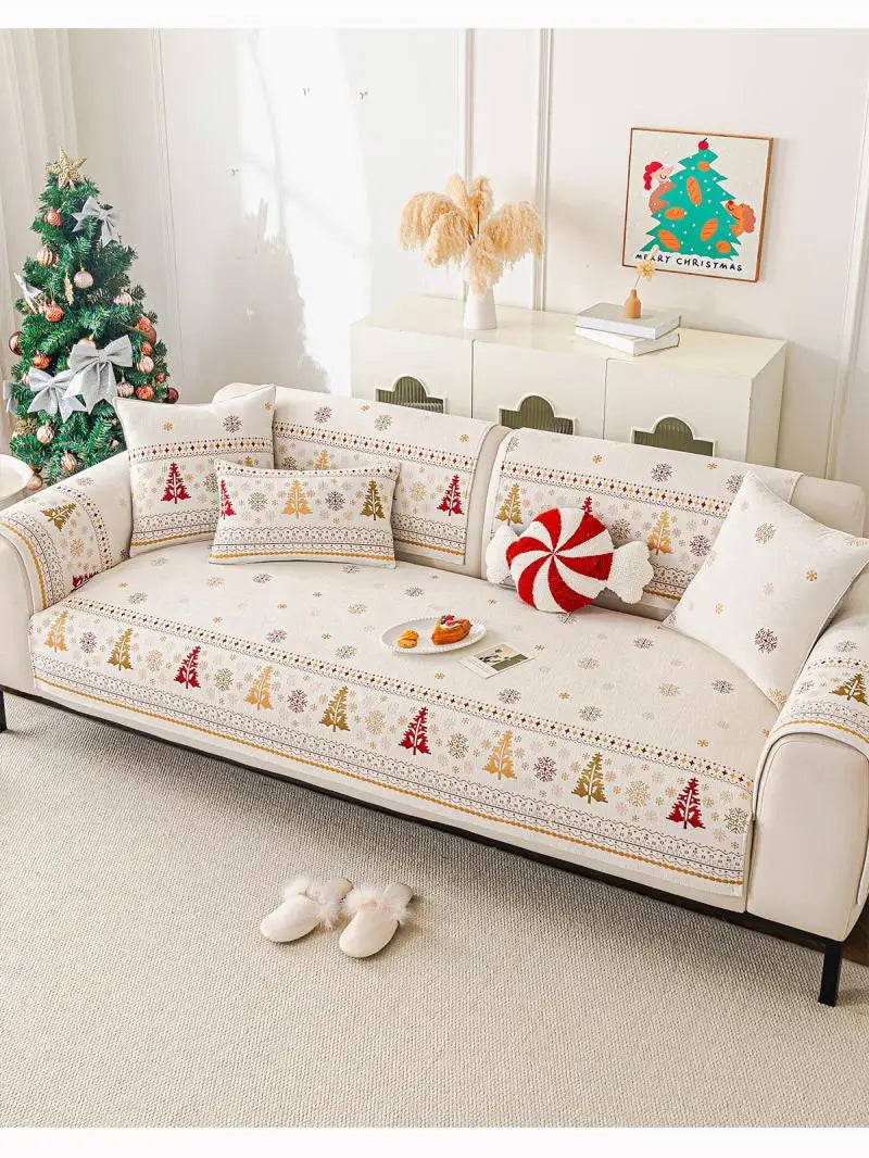 Christmas Tree Chenille Sofa Cushion Four-Season Anti-Slip Luxury Style Sofa Seat Covers